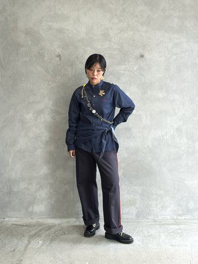 スタンドカラーデニムシャツ（スカーフ付き）／#8643203／LE MÉLANGE／2026 AW #1