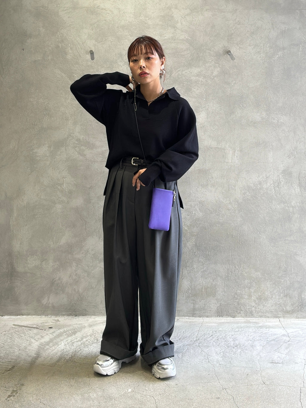 裏起毛タックワイドパンツ／Dignite collier