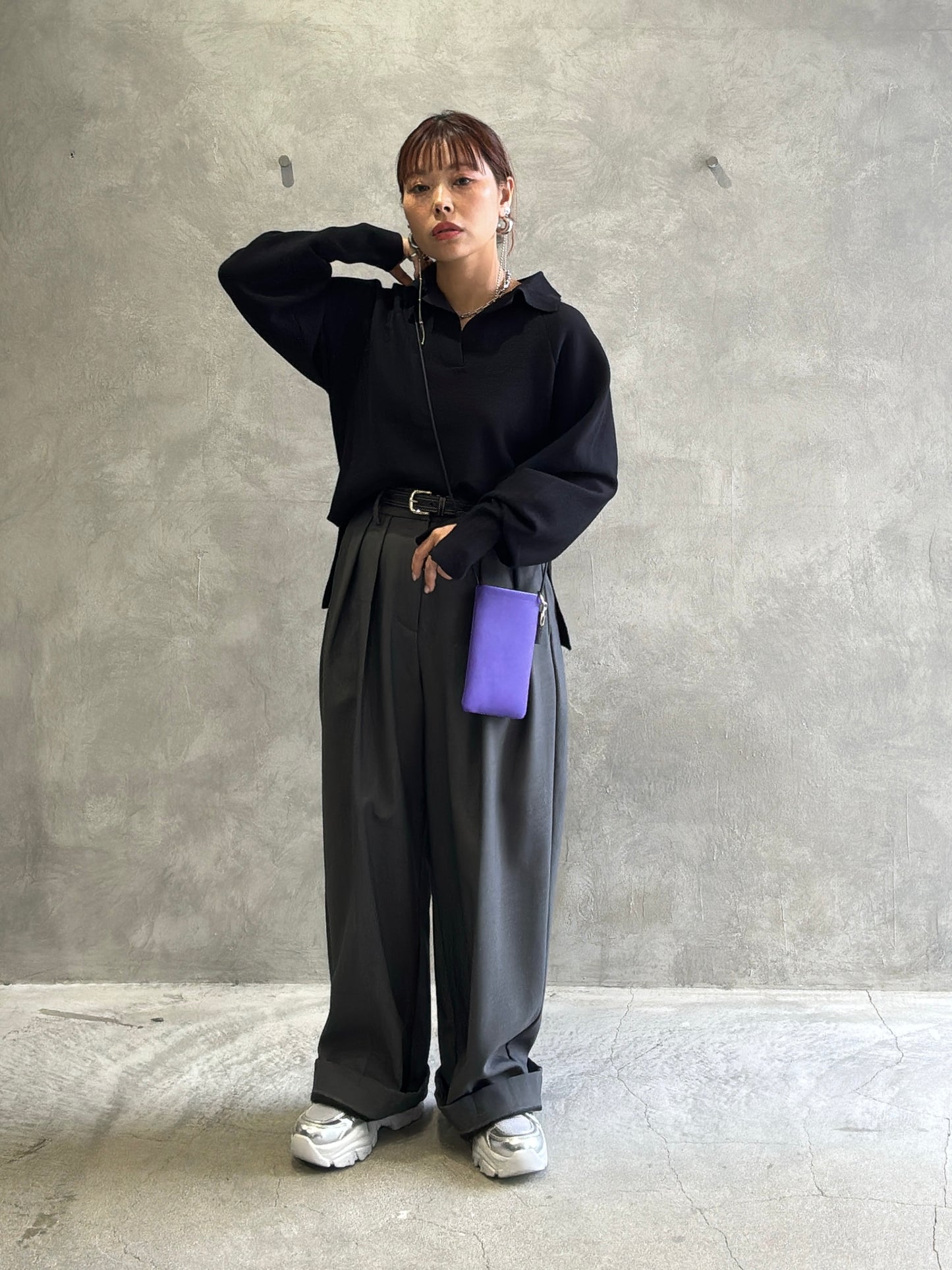 裏起毛タックワイドパンツ／Dignite collier