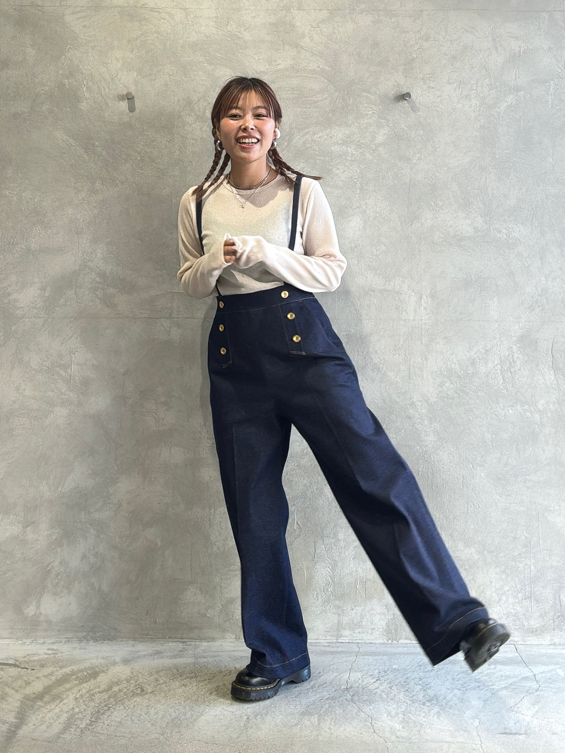 trois／ストレッチデニムストラップマリンパンツ