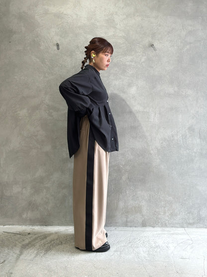 ピーチポプリンサイドテープワイドパンツ／trois