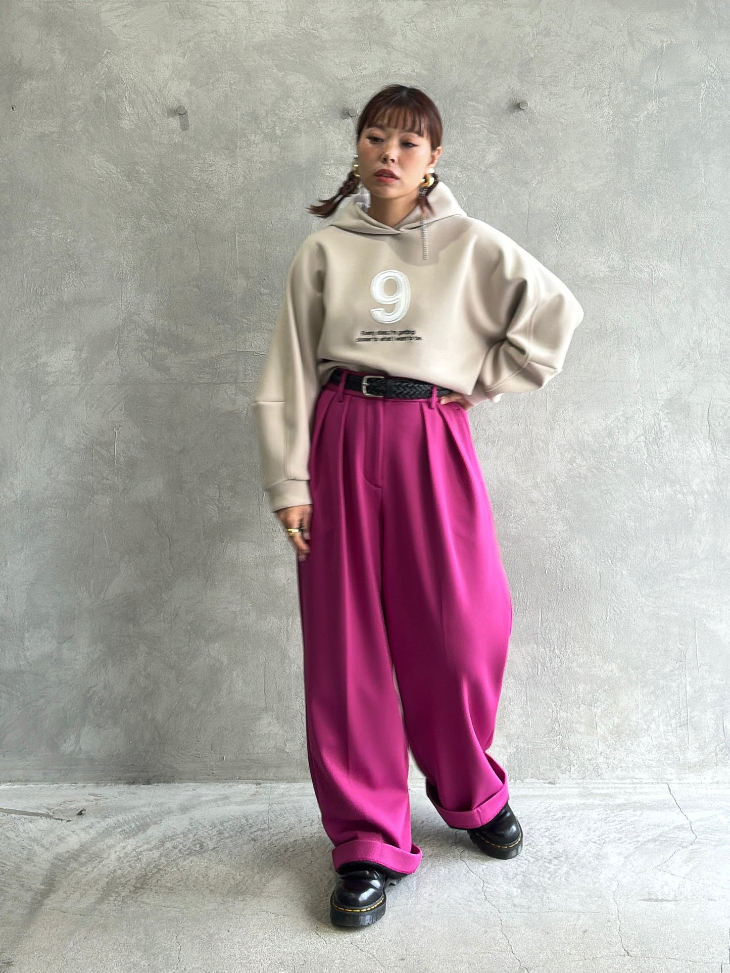 裏起毛タックワイドパンツ／Dignite collier