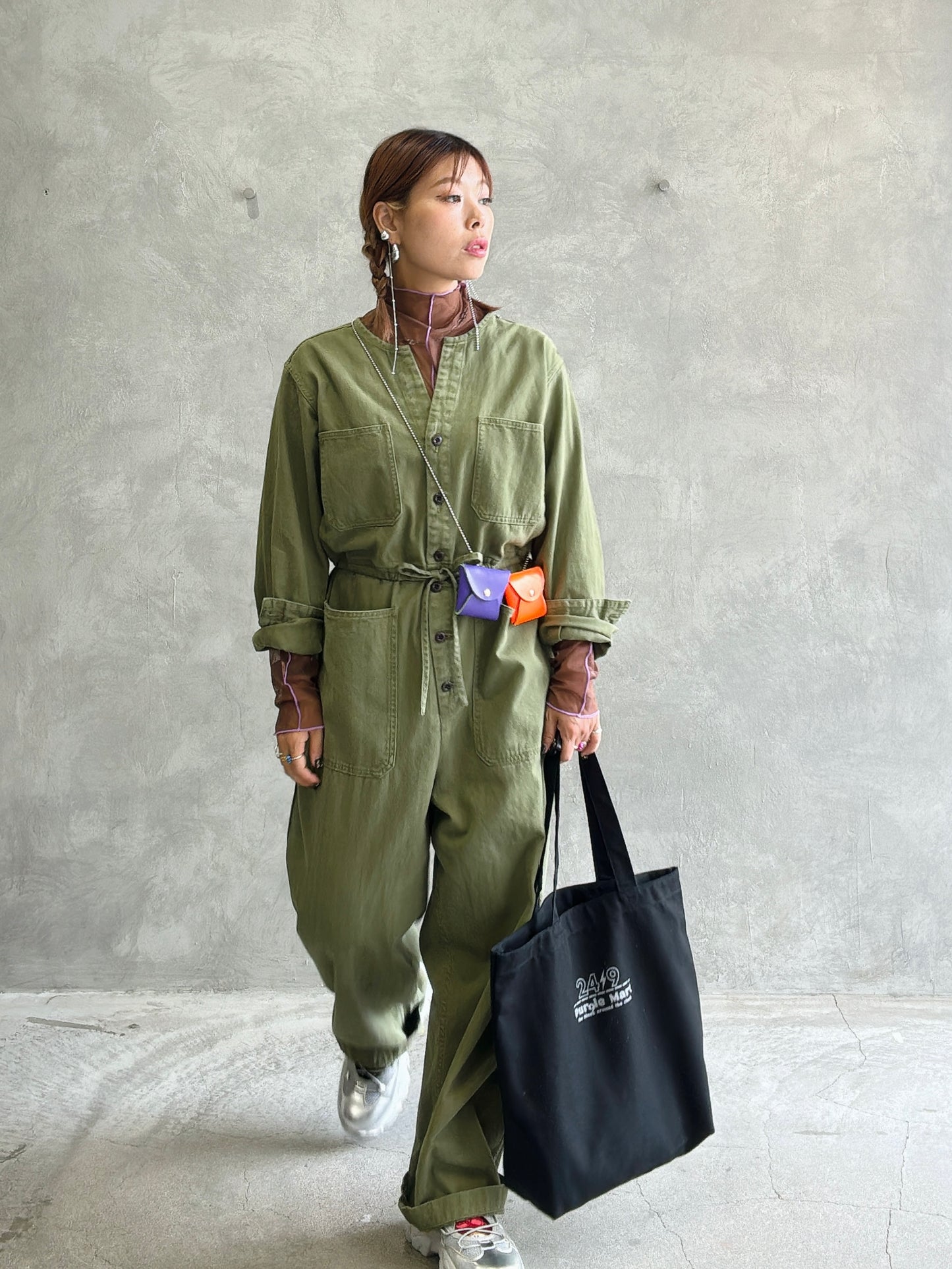 ヘリンボーンノーカラージャンプスーツ／LE MÉLANGE