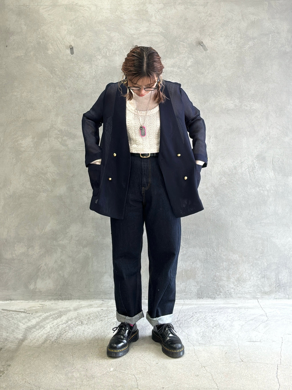 メッシュノーカラージャケット／Dignite collier