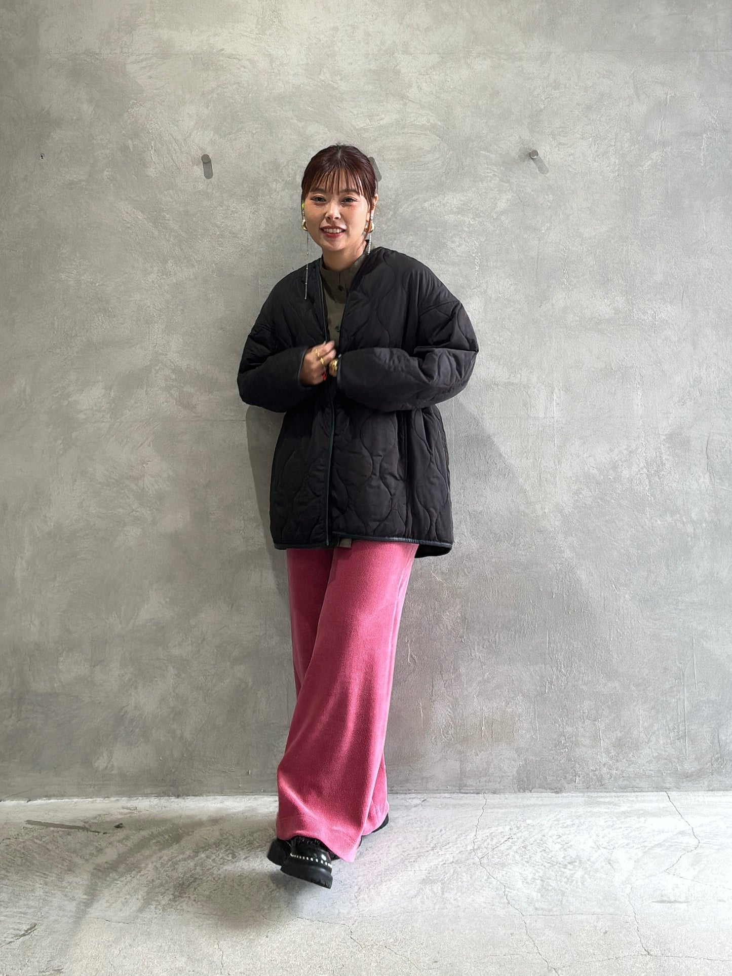 キルティングVネックショートコート／trois