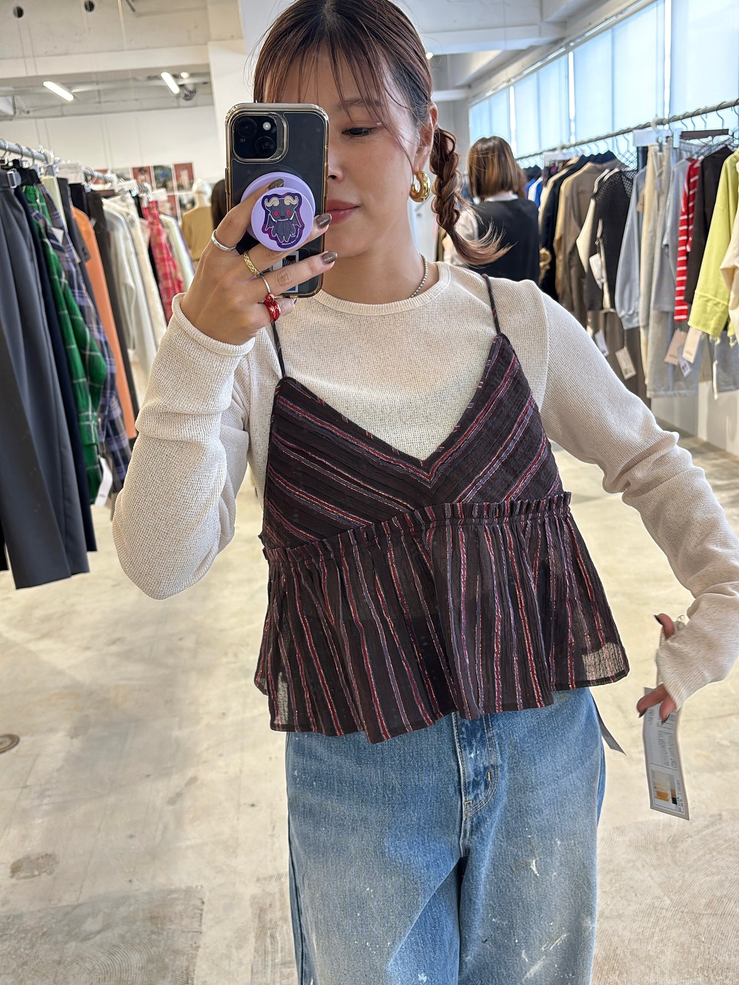 受付終了【予約販売】ストライプ柄・チェック柄キャミソール／8613210／LE MÉLANGE