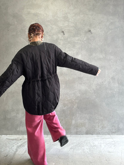 キルティングVネックショートコート／trois