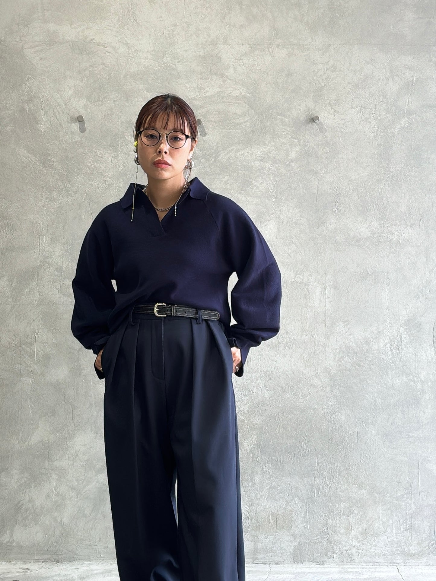 衿付きミラノリブニット／palm RICHE