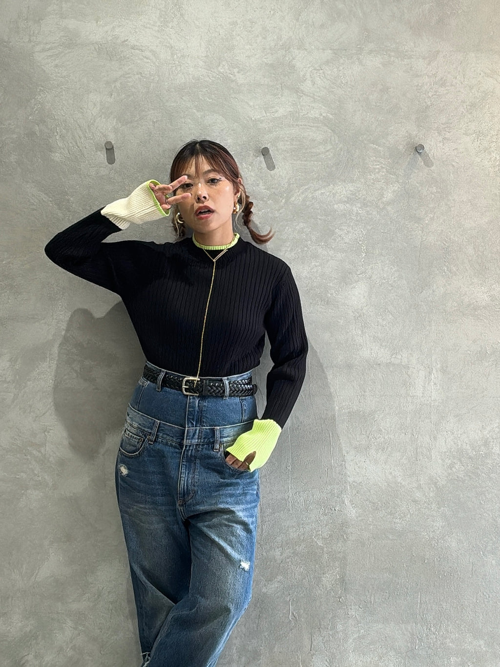 【再入荷】3カラー配色リブニット／LHELBIE