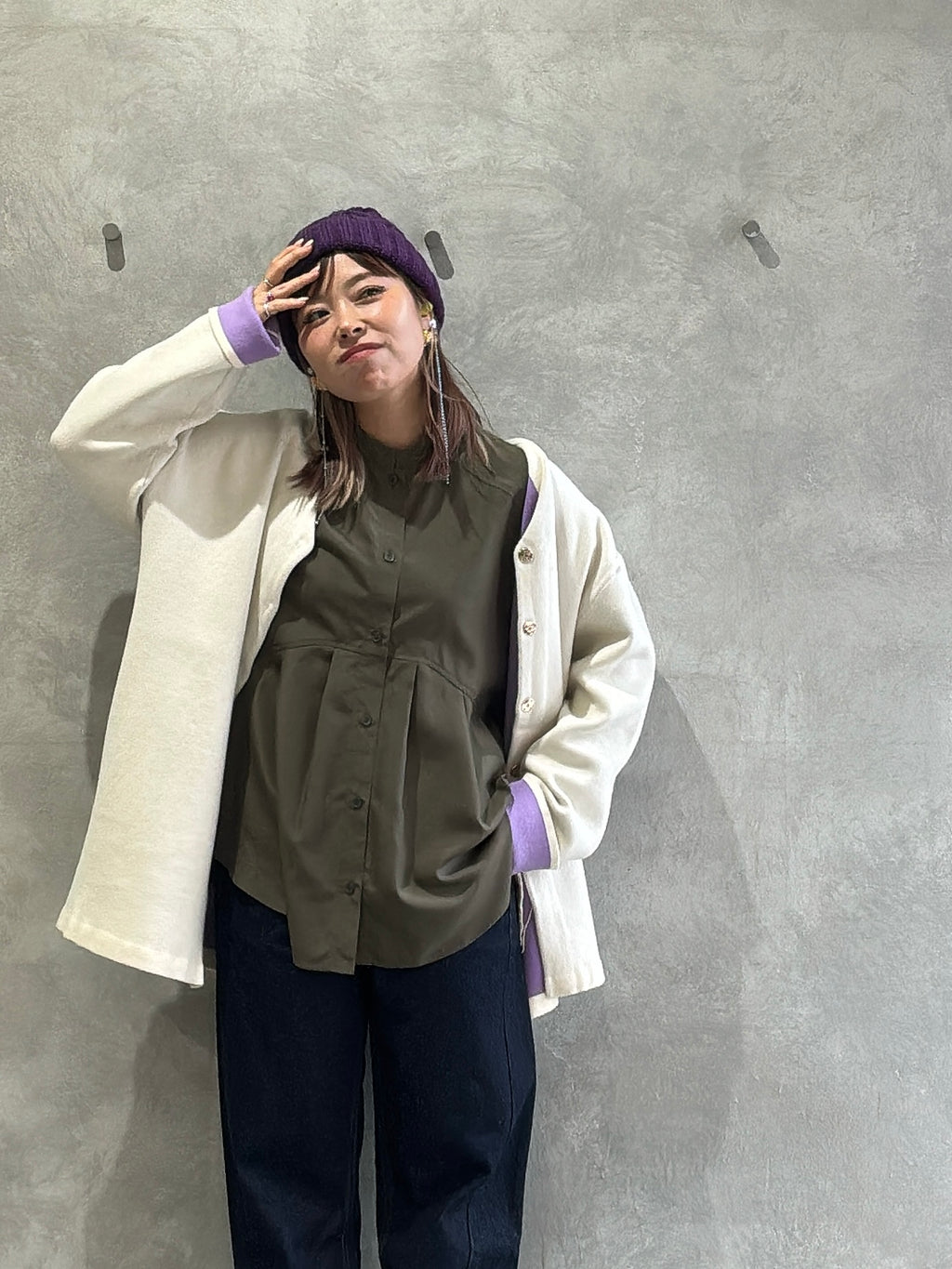 もちもちニットのバイカラーコートカーディガン