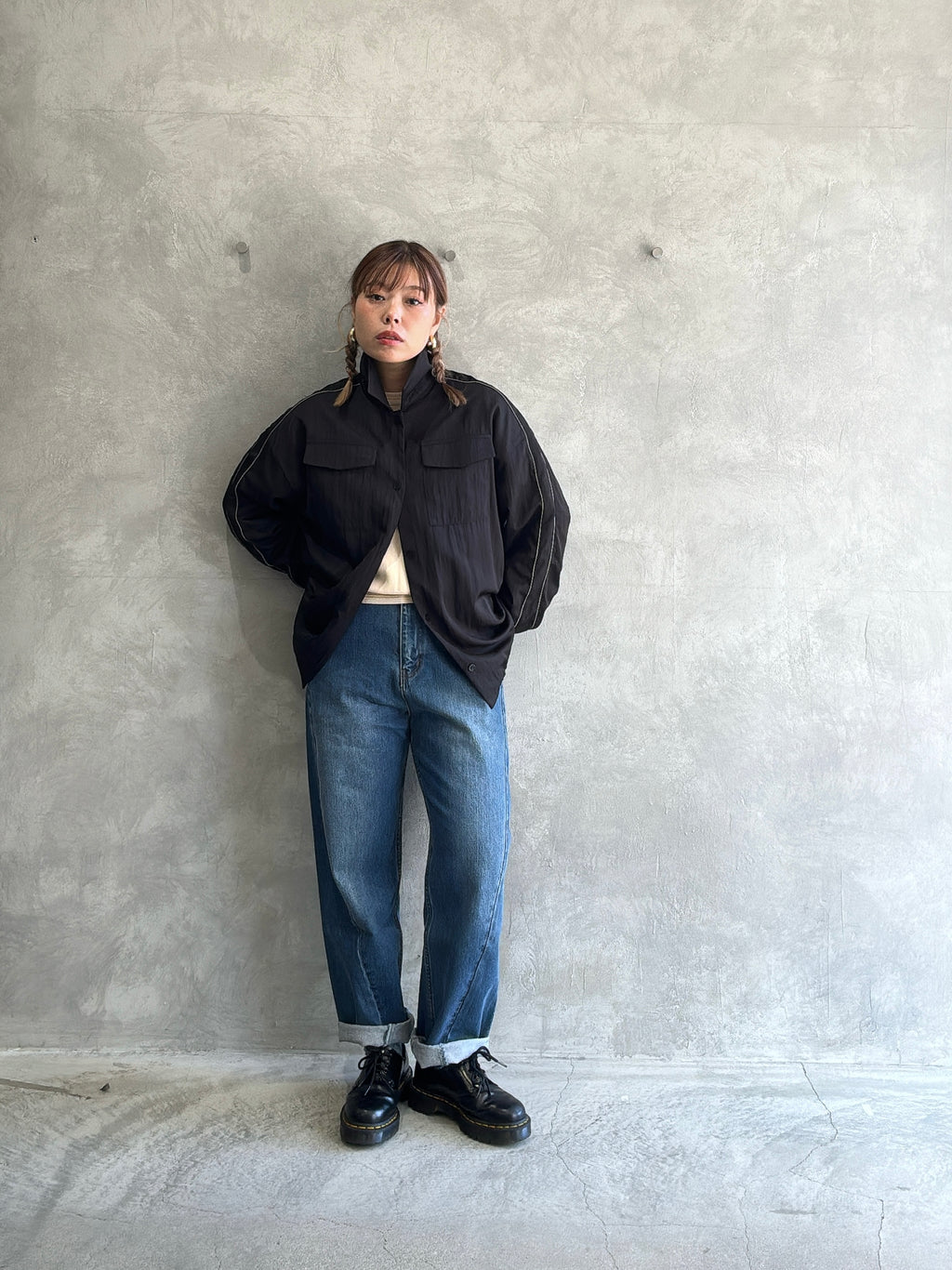 パイピングナイロンシャツ