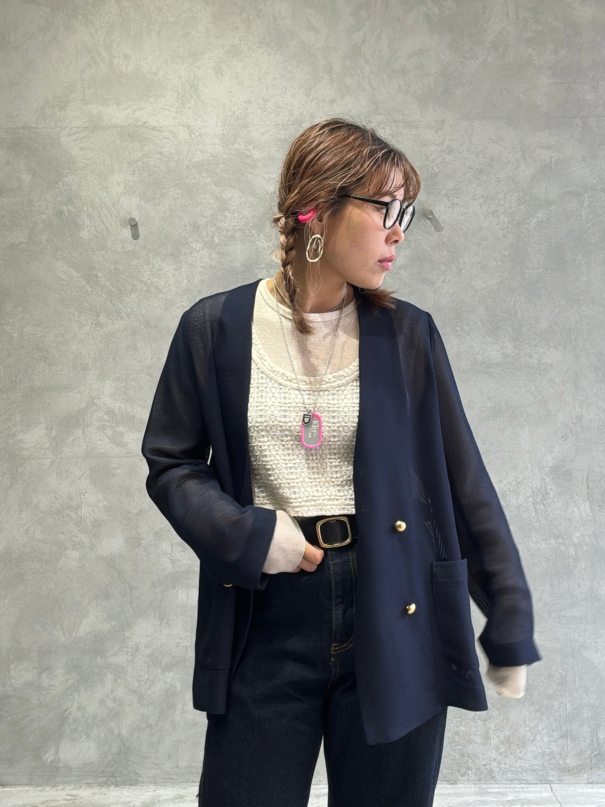 メッシュノーカラージャケット／Dignite collier