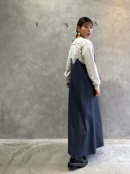 【再入荷】バイカラーフェイクレザージャンパースカート／LHELBIE