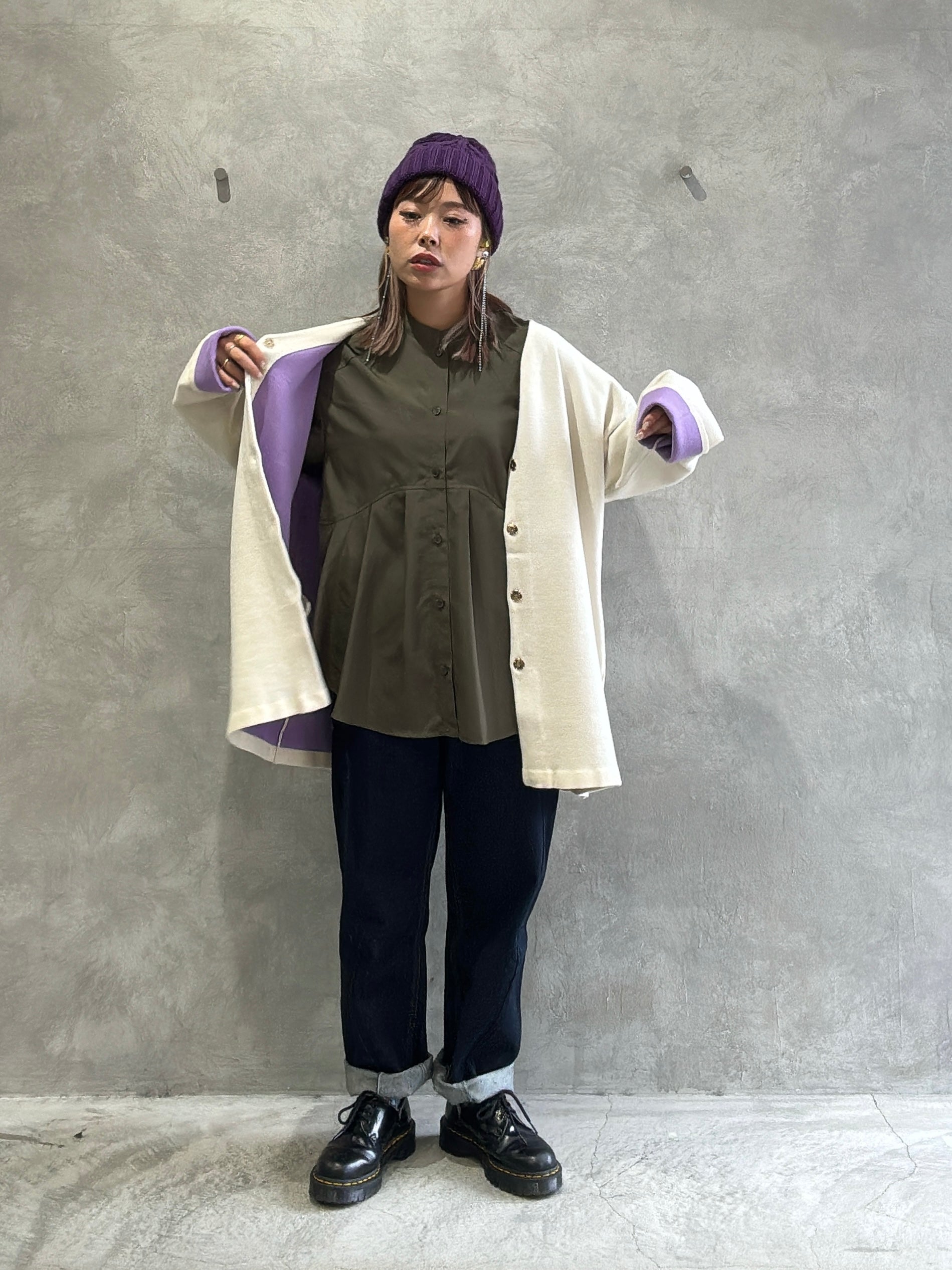 もちもちニットのバイカラーコートカーディガン