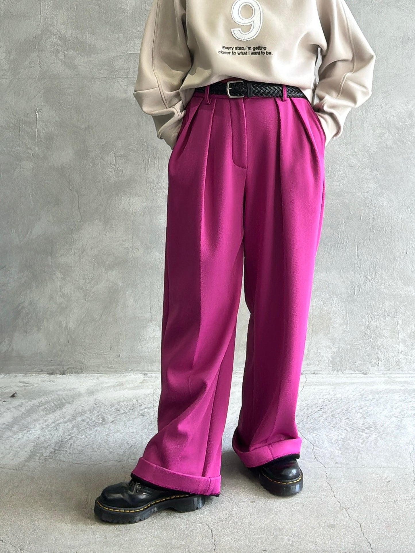 裏起毛タックワイドパンツ／Dignite collier