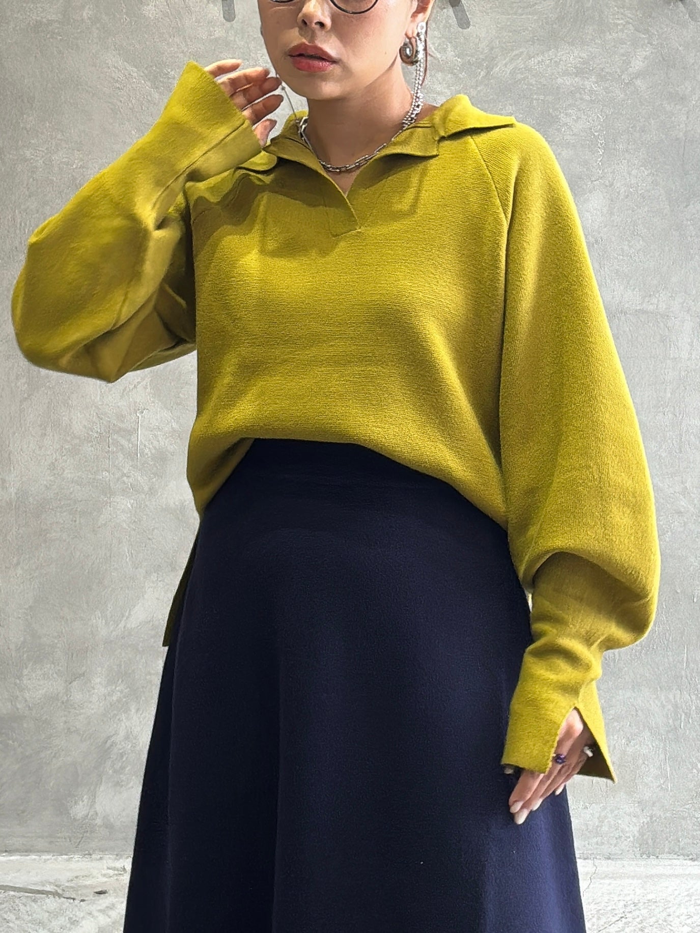 衿付きミラノリブニット／palm RICHE