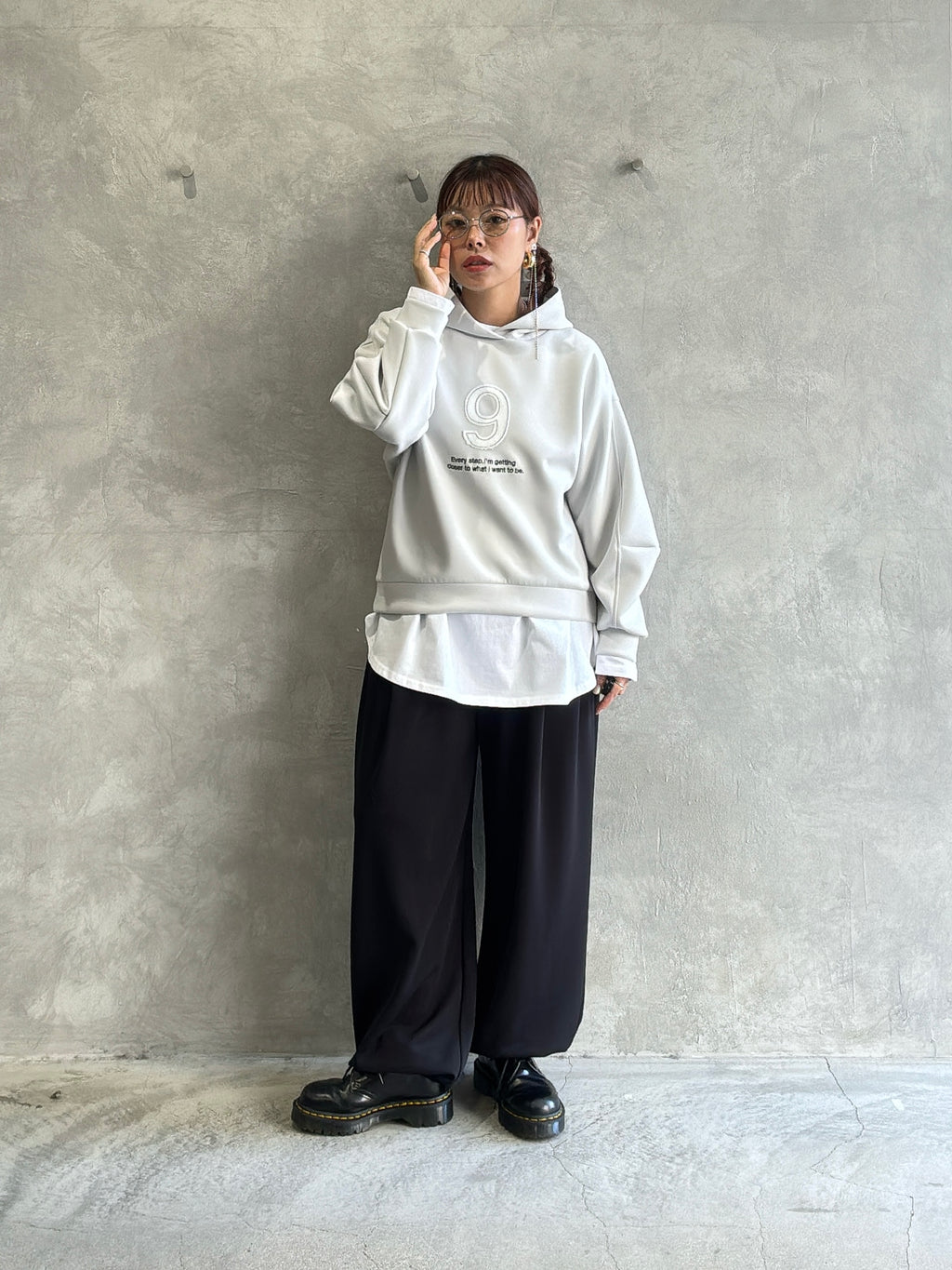 【再入荷】ボンディング「9」刺繍パーカー／Dignite collier
