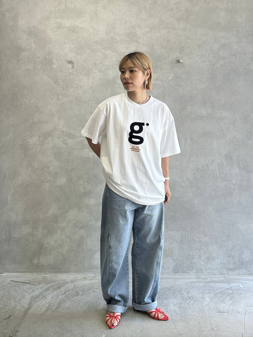 受付終了【予約販売】men'sサイズ／"g"フロッキープリントTシャツ／ING