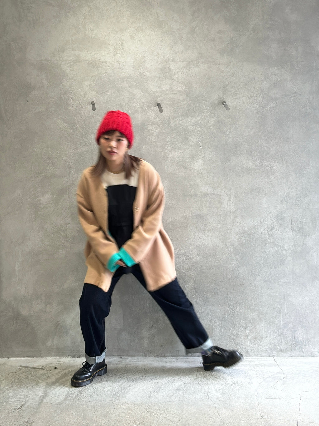 もちもちニットのバイカラーコートカーディガン