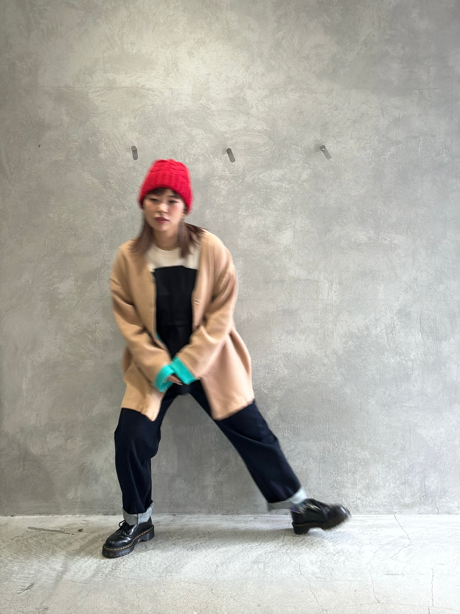 もちもちニットのバイカラーコートカーディガン