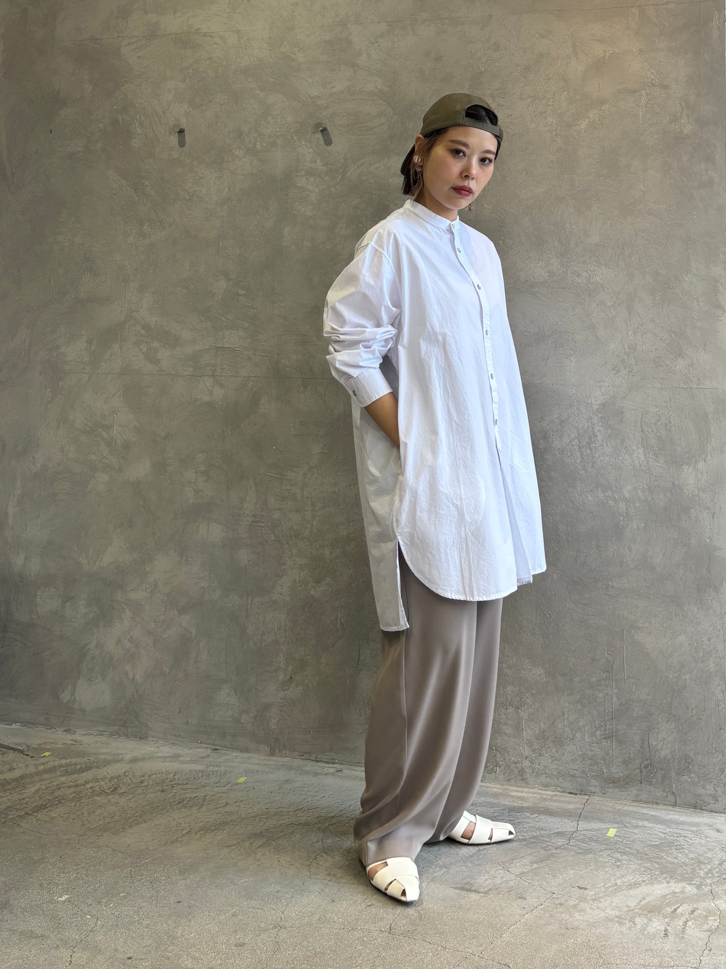 ノーカラーロングシャツ／VENT BLANC