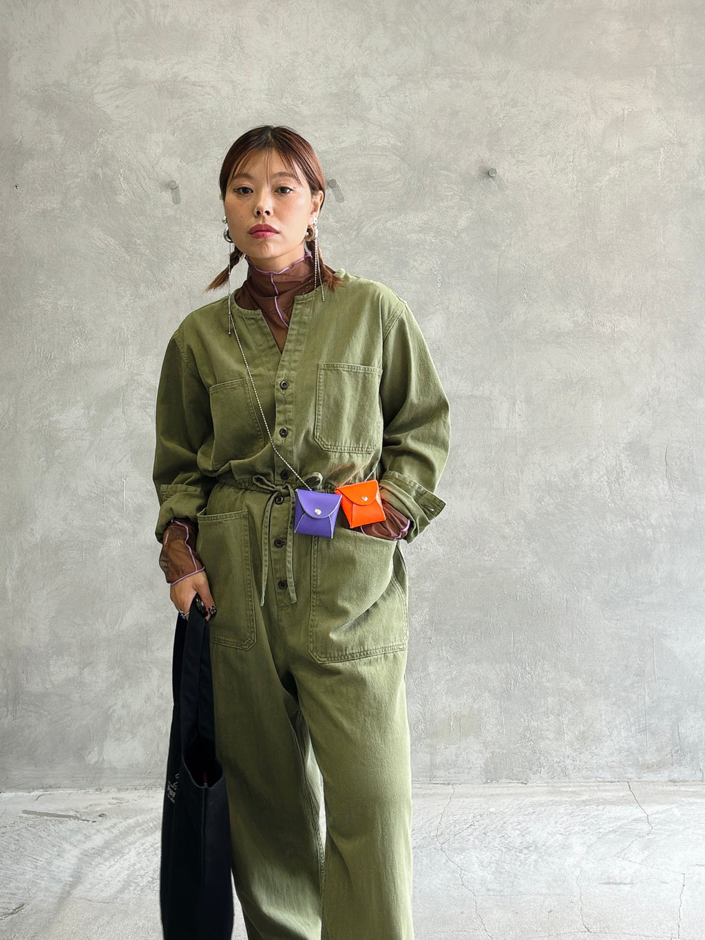 ヘリンボーンノーカラージャンプスーツ／LE MÉLANGE