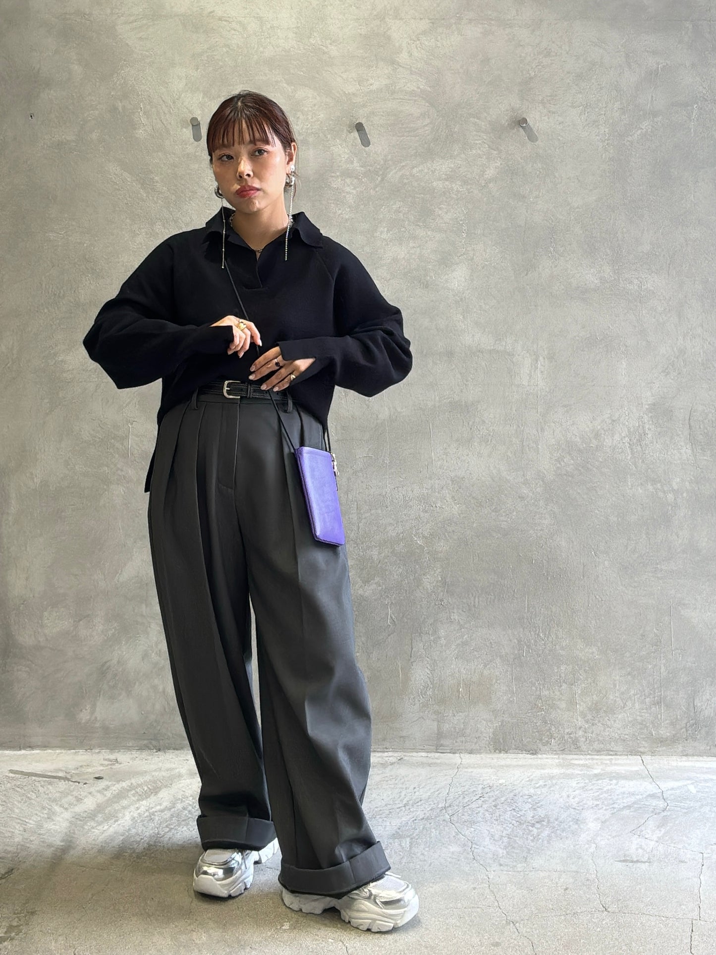 裏起毛タックワイドパンツ／Dignite collier