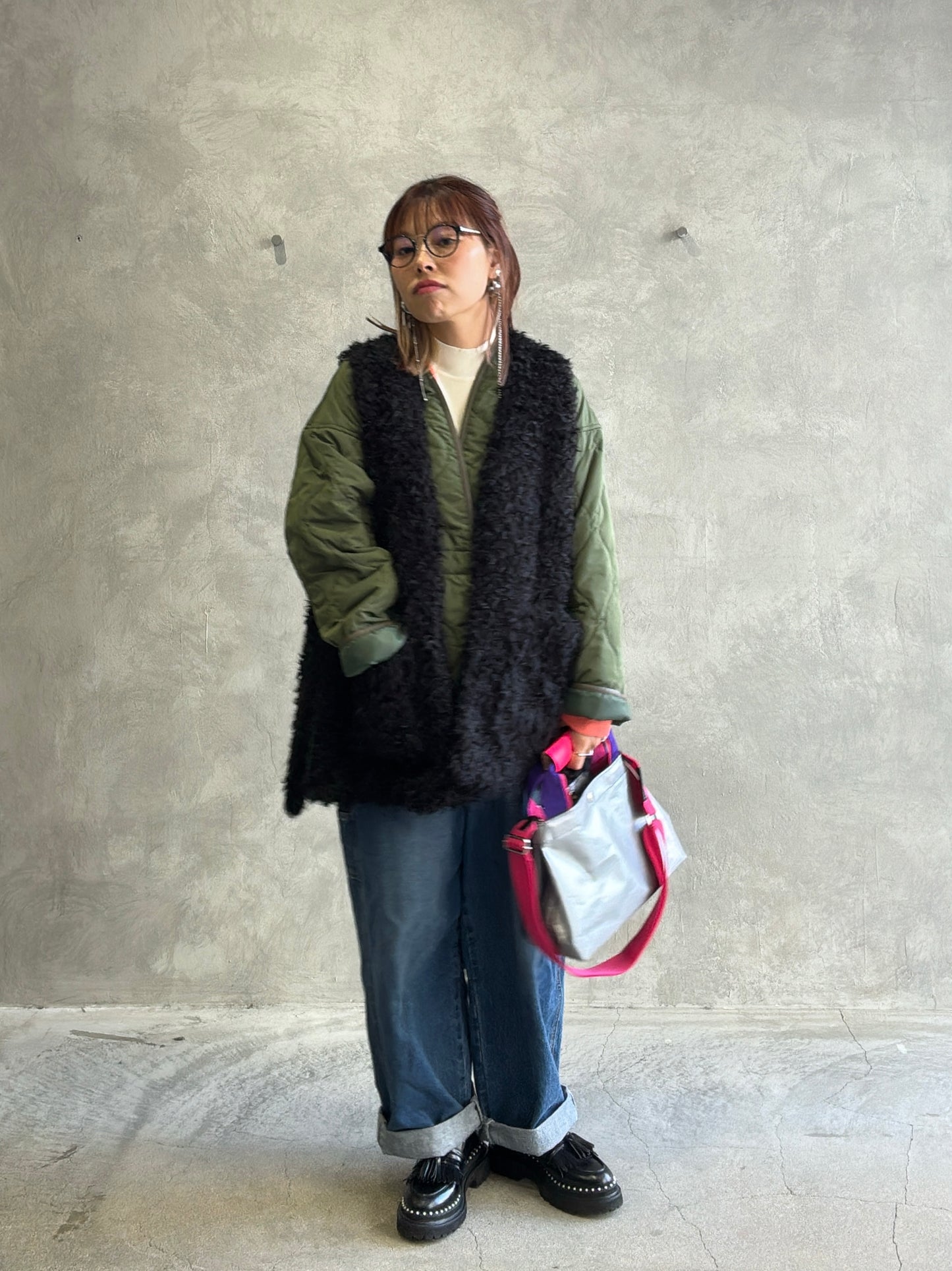 キルティングVネックショートコート／trois