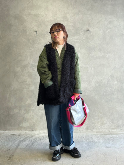 キルティングVネックショートコート／trois