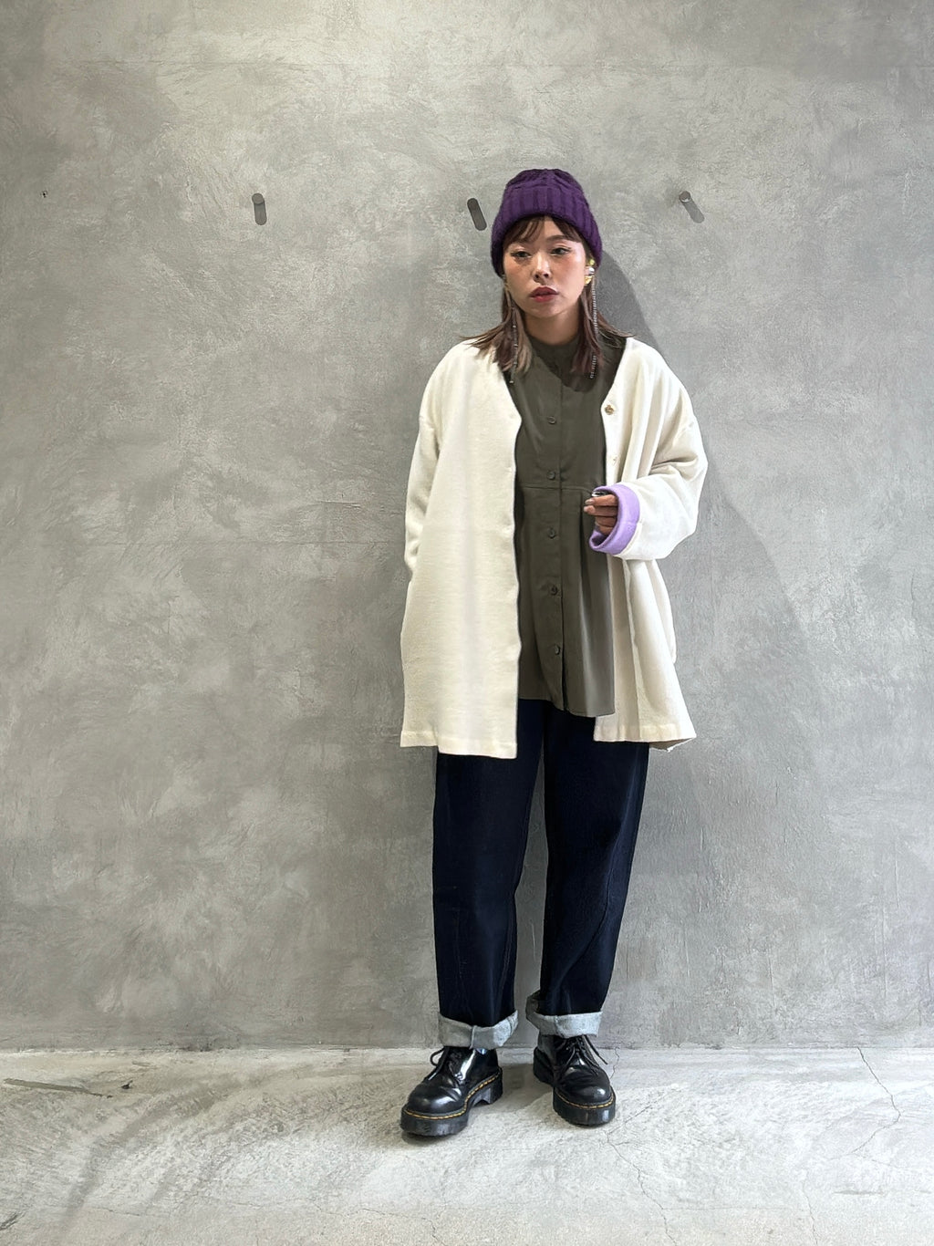 もちもちニットのバイカラーコートカーディガン