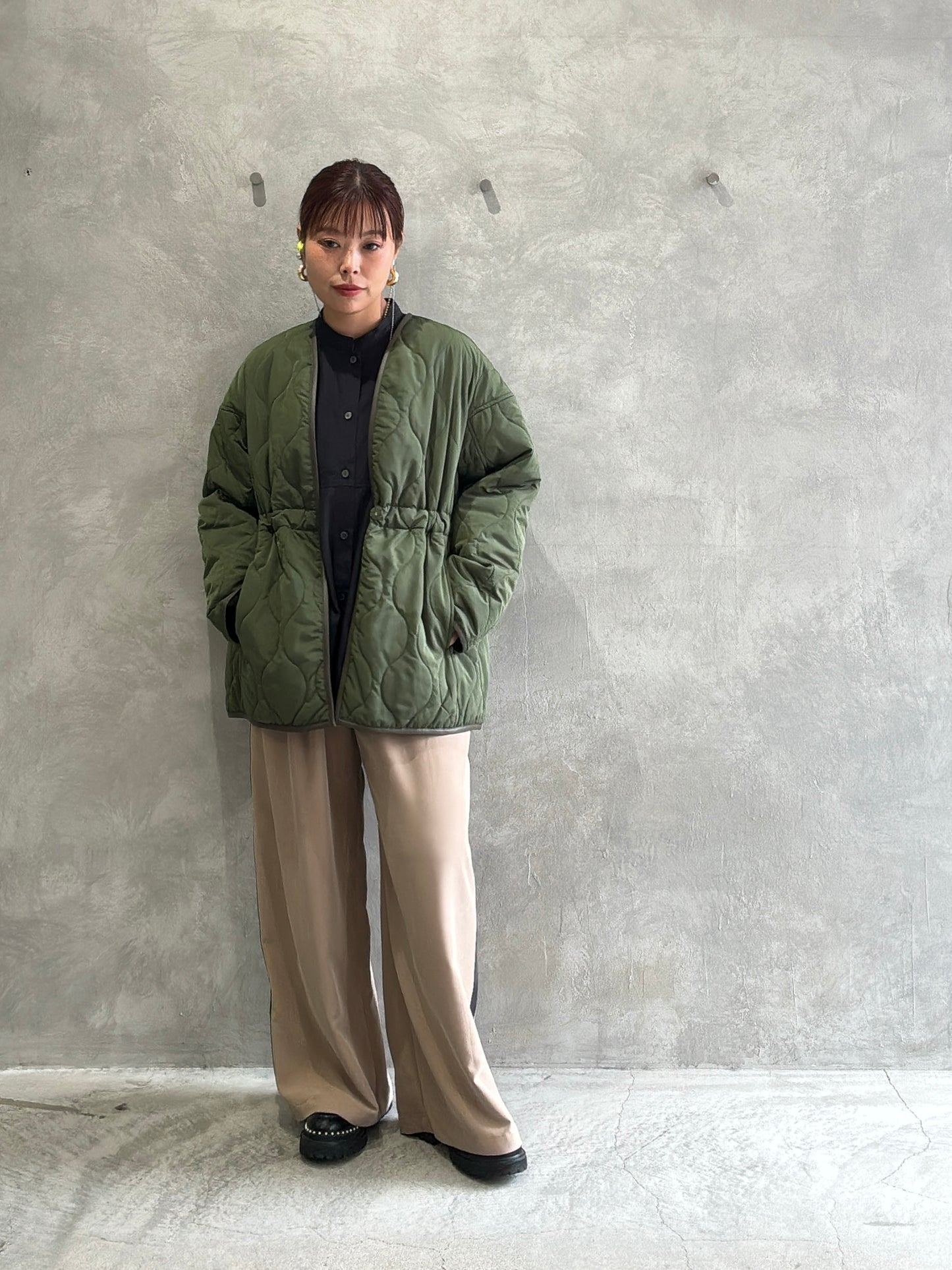 ピーチポプリンサイドテープワイドパンツ／trois