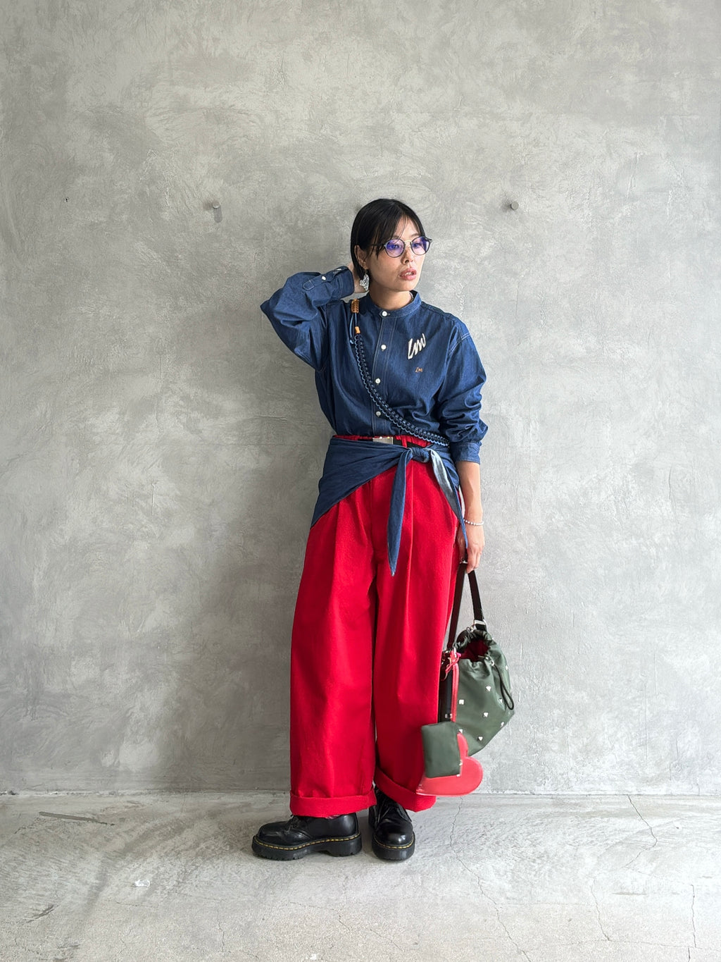 スタンドカラーデニムシャツ（スカーフ付き）／#8643203／LE MÉLANGE／2026 AW #1
