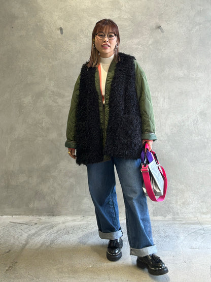 キルティングVネックショートコート／trois