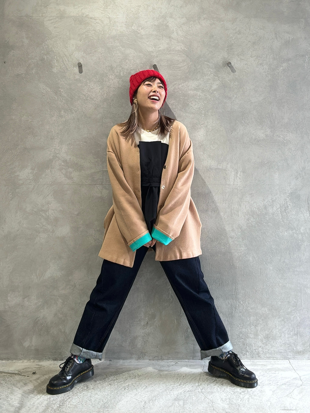 もちもちニットのバイカラーコートカーディガン