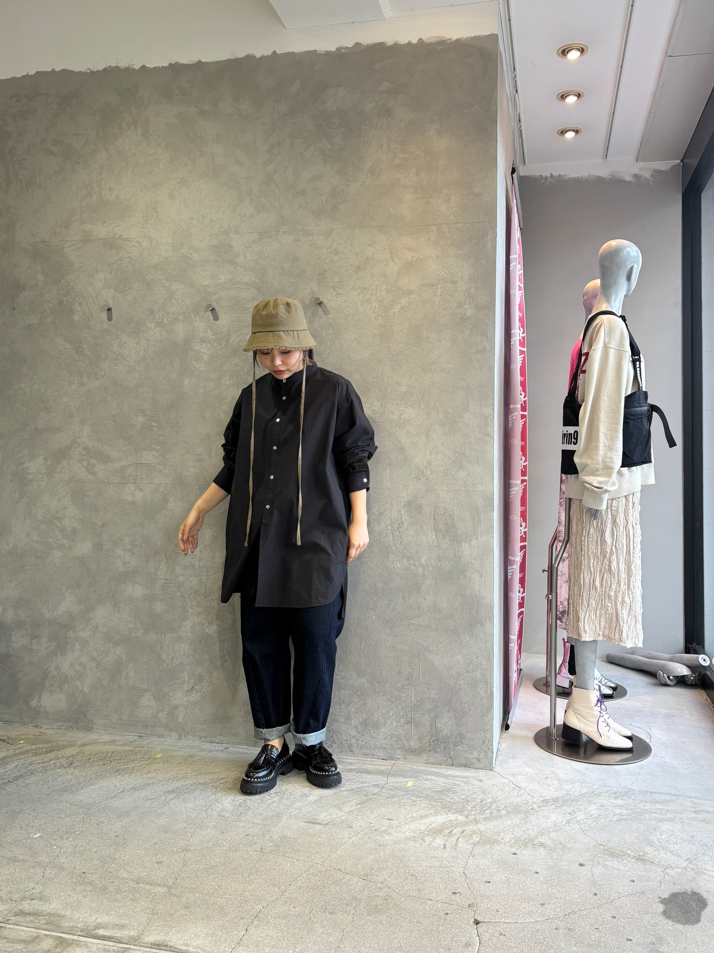 ノーカラーロングシャツ／VENT BLANC