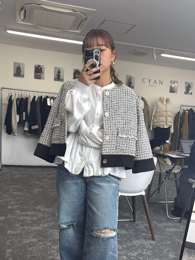 【予約⚡︎販売】ハーフスリーブツイードJK／604484／CYAN tokyo／2026 AW#1