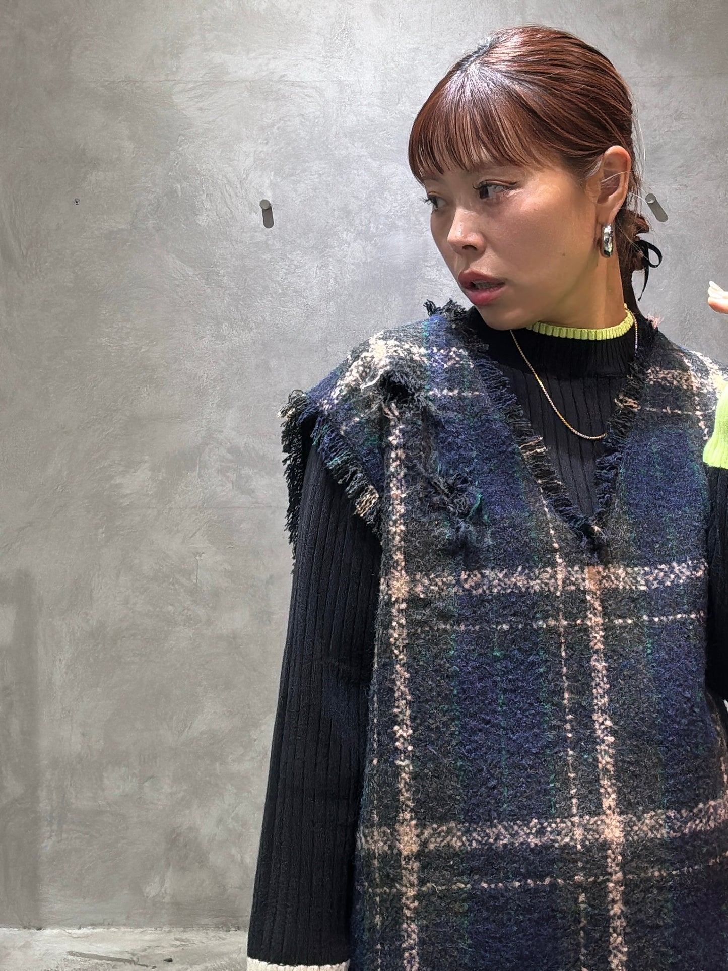 クラッシュツイードVネックベスト／the Nines