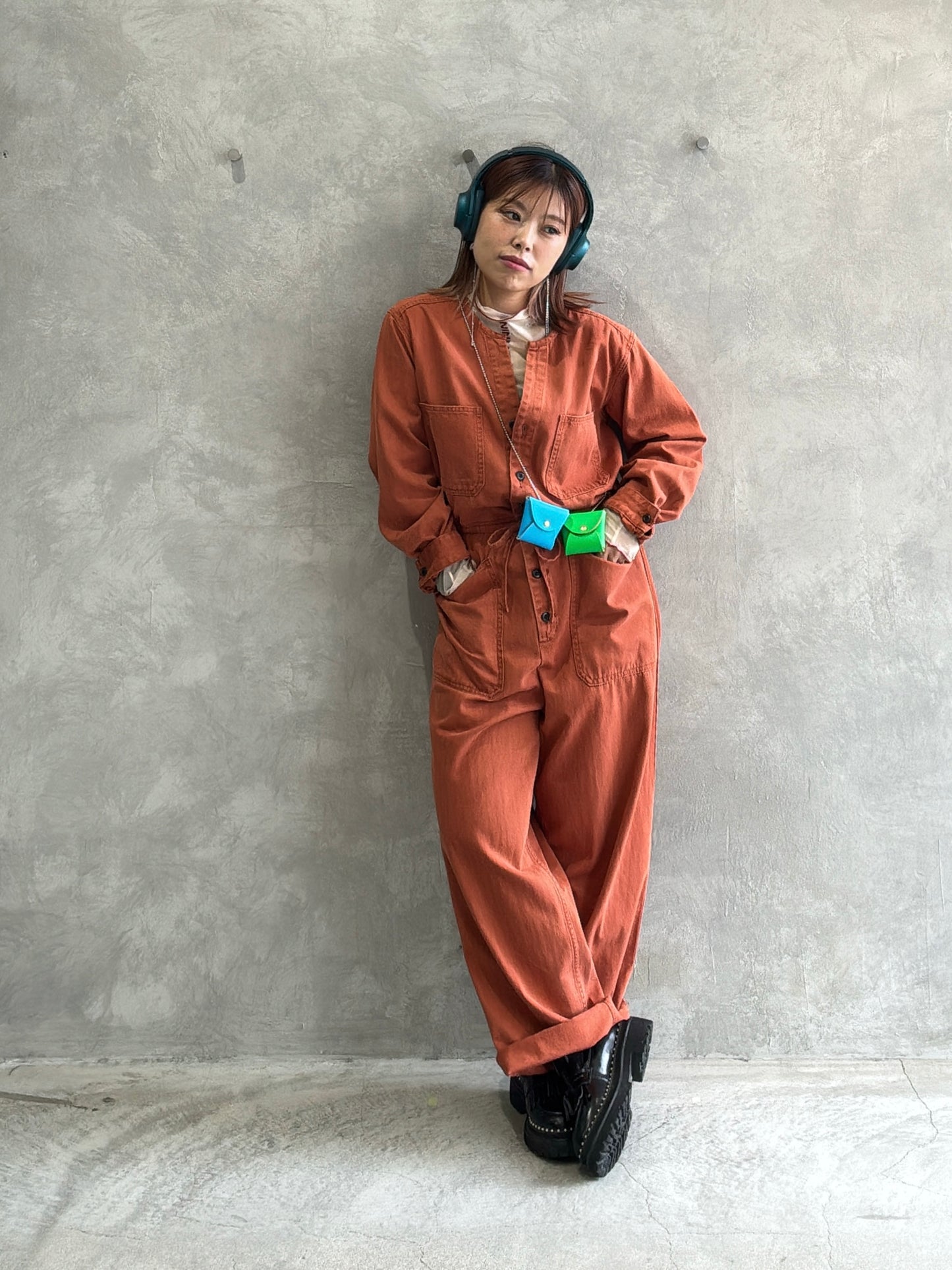 ヘリンボーンノーカラージャンプスーツ／LE MÉLANGE