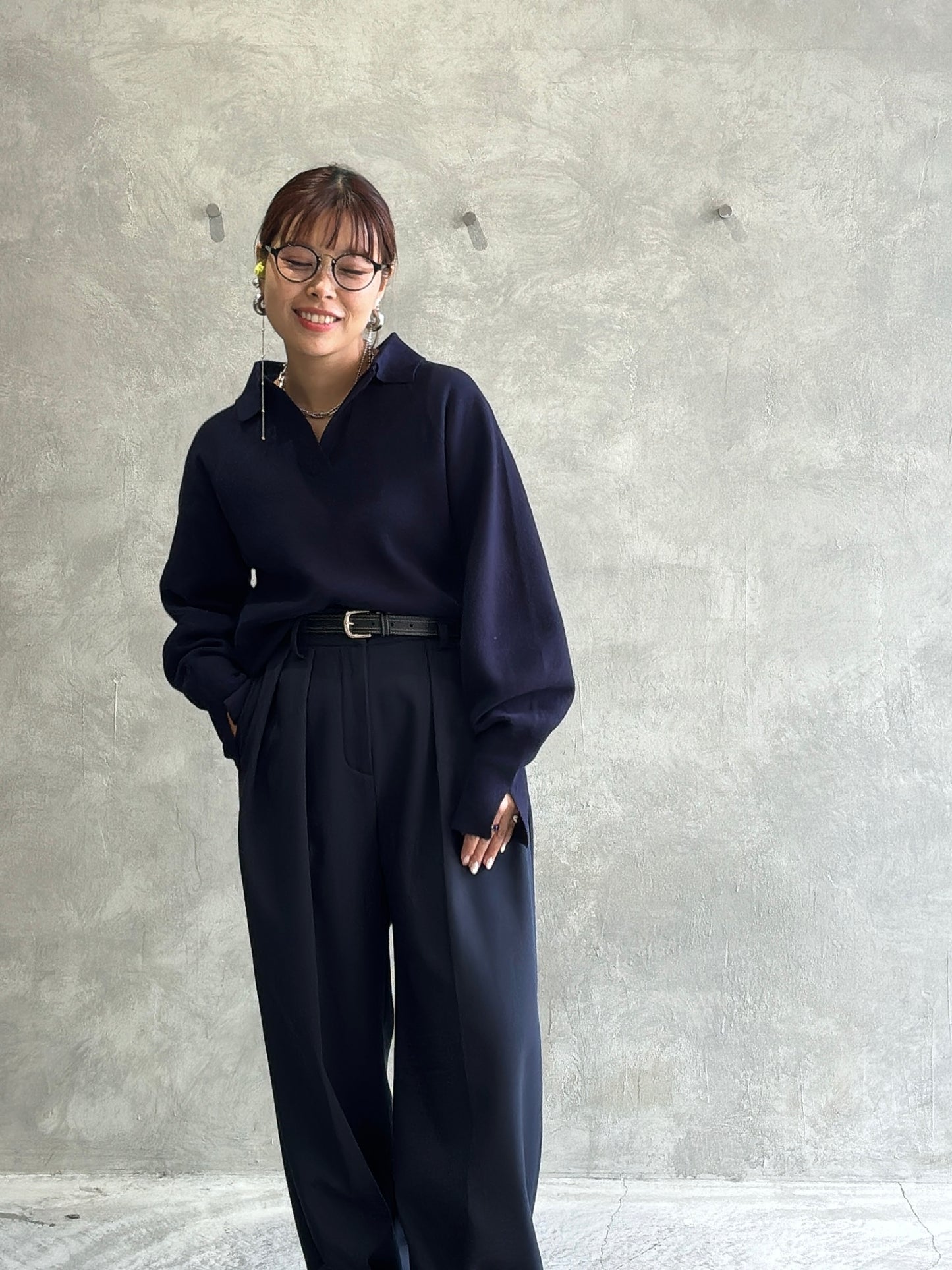 衿付きミラノリブニット／palm RICHE