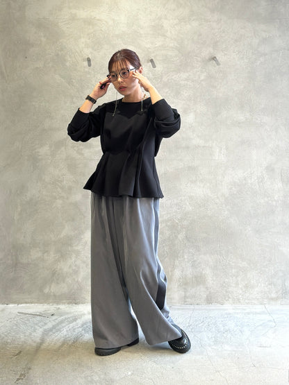 ピーチポプリンサイドテープワイドパンツ／trois