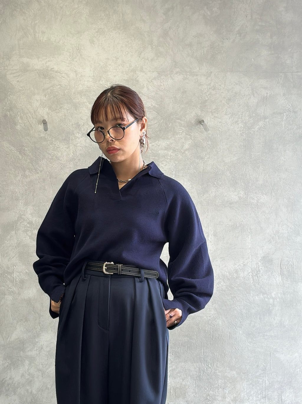 衿付きミラノリブニット／palm RICHE