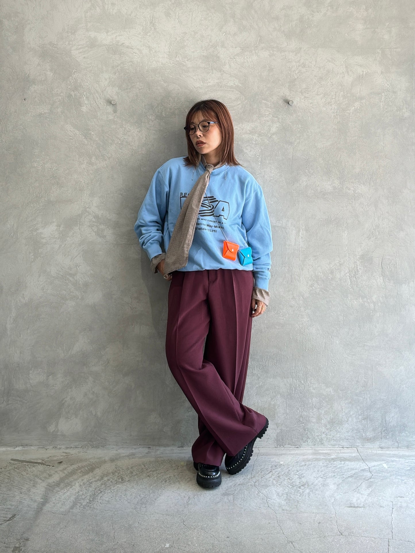 タイ付きチェックシャツ／LE MÉLANGE