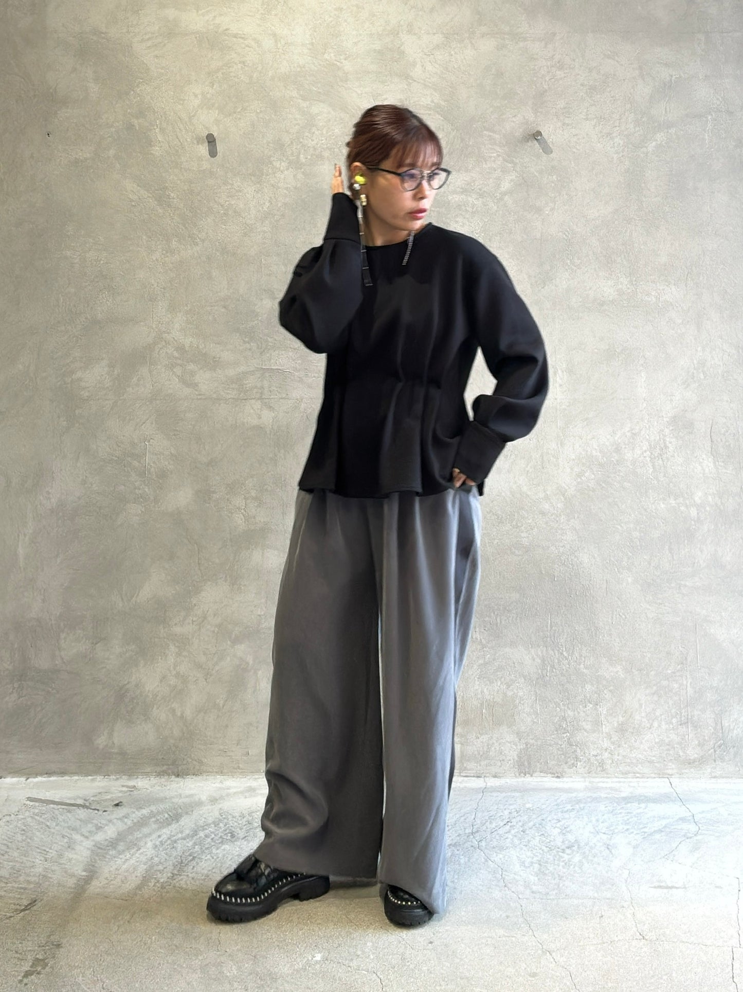 ピーチポプリンサイドテープワイドパンツ／trois