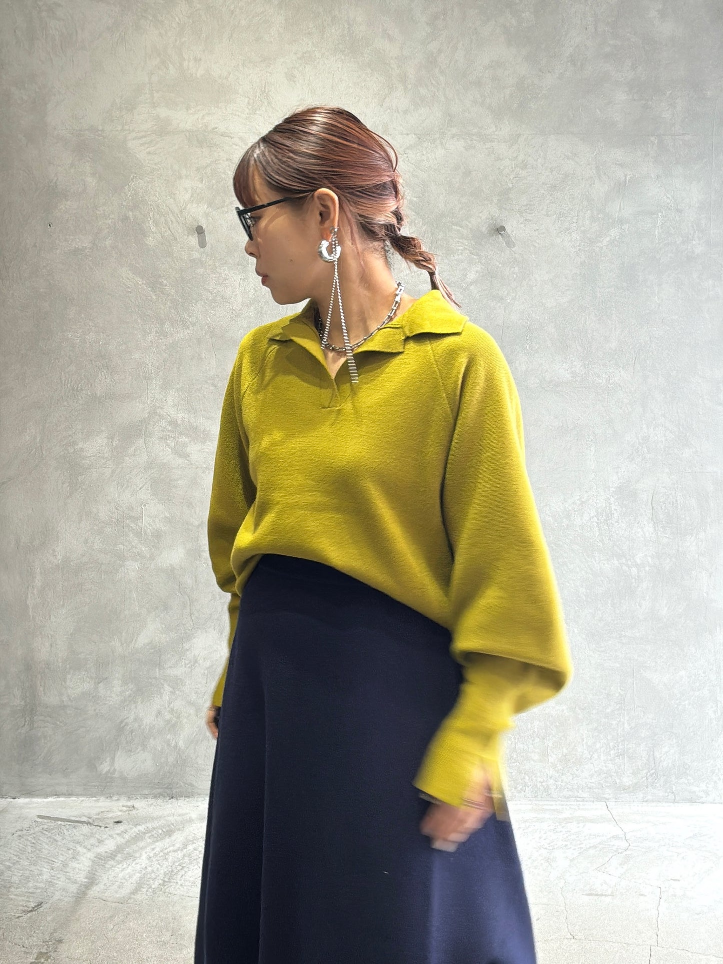 衿付きミラノリブニット／palm RICHE