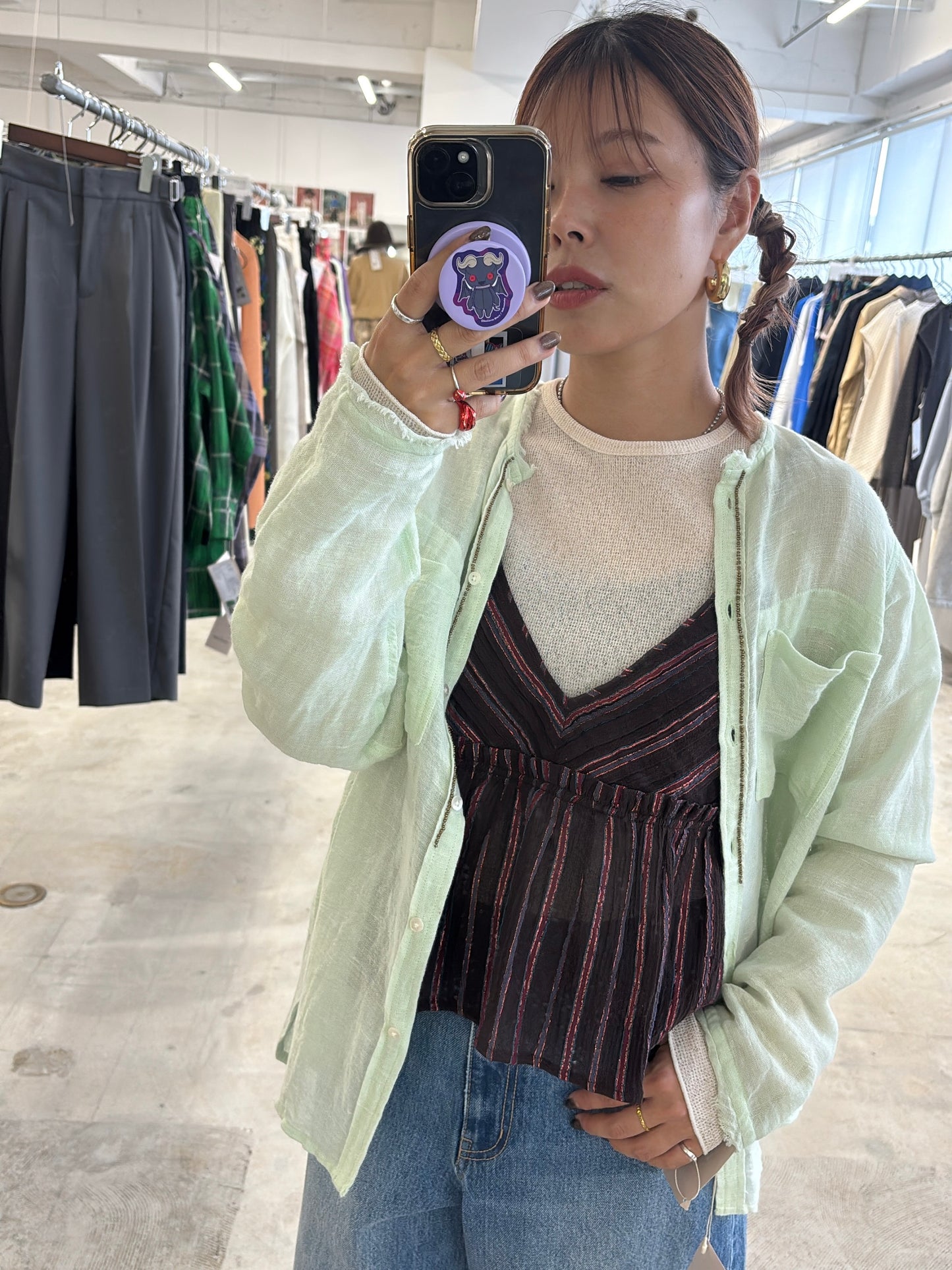 受付終了【予約販売】メタルビーズリネンコットンシャツ／8613209／LE MÉLANGE