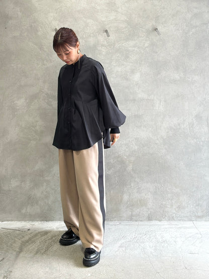 ピーチポプリンサイドテープワイドパンツ／trois