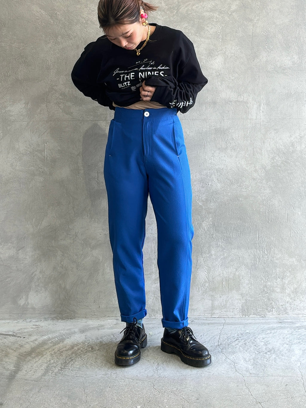 スリムカーブカラーパンツ／No.9-the Nines-