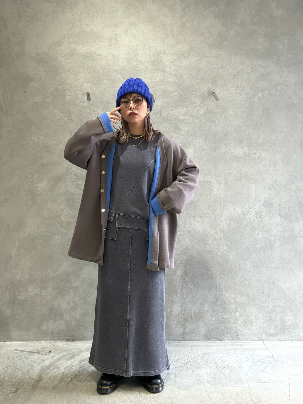 もちもちニットのバイカラーコートカーディガン