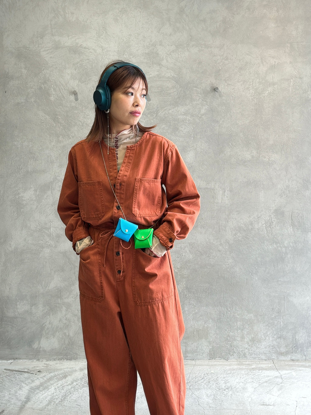 ヘリンボーンノーカラージャンプスーツ／LE MÉLANGE