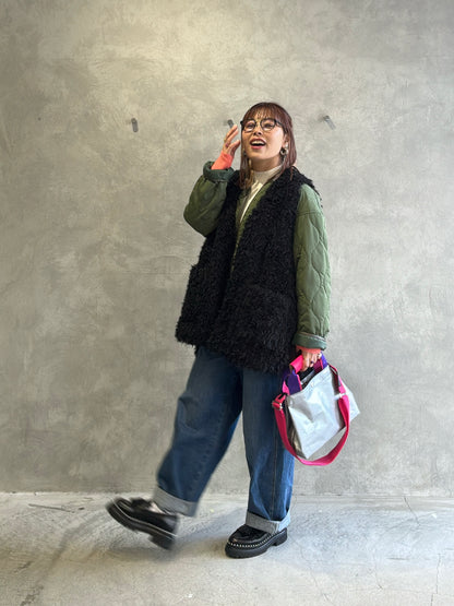 キルティングVネックショートコート／trois